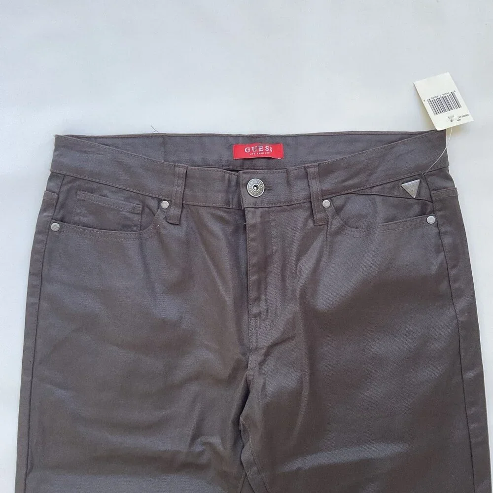 Guess Men's Brown Coated Slim Straight Jeans Size 32X32